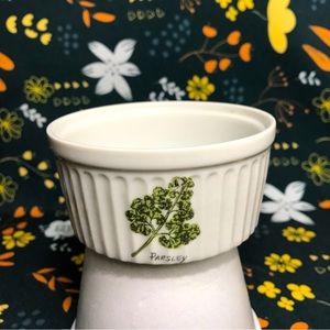 Vintage Jill Rosenwald Small Dish Baking Bowl White  Time Parsley Sage Herbs 🪴